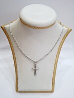 Új, 14 karátos fehérarany, nyaklánc + fehérarany kereszt medál! (No. 347.)
