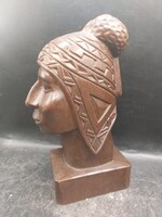 Art Deco stílusú, faragott mahagóni indián fej fábó,20 cm-es. 4244b