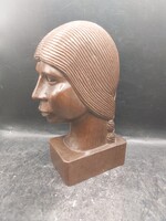 Art Deco stílusú, faragott mahagóni indián fej fábó,20 cm-es. 4243b
