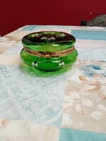 Antik Moser zöld üveg díszdoboz vagy ékszerdoboz.