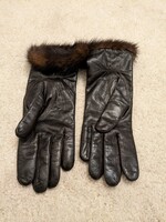 Női fekete bőrkesztyű, szőrmeszegélyes 7,5-ös méret,új !