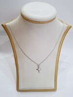 Új, 14 karátos fehérarany nyaklánc + fehérarany kereszt medál! (No. 344.)