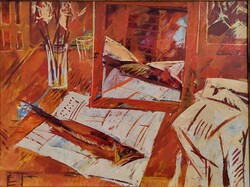 Eisenmayer Tibor (1943 - 1993) Halas Csendélet c Képcsarnokos olajfestmény EREDETI GARANCIÁVAL !!