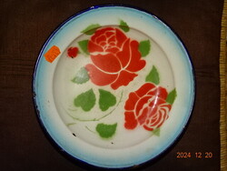 RÉGI ZOMÁNCOS ZOMÁNCOZOTT RÓZSÁS TÁNYÉR TÁL TÁLKA