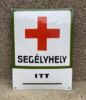 Segélyhely - domború zománctábla