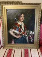 Ivanácz Zsolt - Hölgy virágokkal..68x58cm +kerete