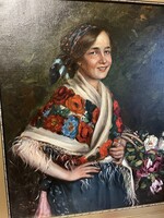 Ivanácz Zsolt - Hölgy virágokkal..58x68cm +kerete