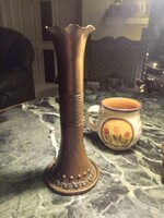 Régi iparművész kalapált réz váza