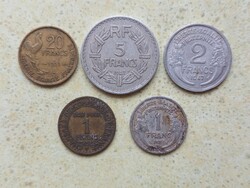Franciaország 5 db Különböző Érme 1,2,5,20 Francs Frank 1921-1957