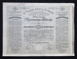 Magyar Jelzálog-Hitelbank nyeremény-kötvény 100 korona 1906 A