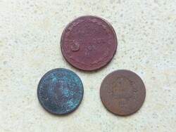 Habsburg Birodalom 3 db Érme II. József Ferenc József 1 Groeschl 1782 1 Krajcár 1860