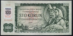 Csehszlovákia 100 Korona / Korun 1961, felülbélyegzett, F+.