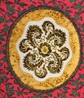 Régi bársony gobelin kör terítő 1 (M5974)