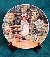 Kislány kutyával porcelán dísztányér, falitányér (L5987)