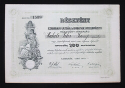Szabadkai Gazdák és Iparosok Hitelintézete részvény 100 korona 1899 Szabadka (SRB)