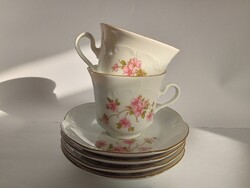 Winterling Bavaria rózsaszín virágos kávés csésze csészealj kis tányér készlet, 2+4 db