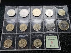 2021 évi fóliás érmesor 5,-Ft-200,-Ft-ig 75 éves a forint 5,-Ft és eucharisztikus 50,-Ft emlékérme