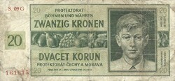 20 korun korona kronen 1942 Cseh Morva Protektorátus 1.