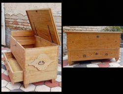 Antik copf intarziás tömör kőris kelengyés láda 1800-1820 ig