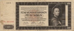 500 korun korona kronen 1940 II. kiadás Cseh Morva Protektorátus Nem perforált 1.