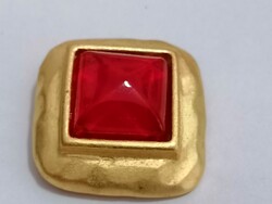 Gyűjtői ritkaság, vintage, aranyozott Lancome által kiadott bross és medál, vörös kabosonnal    724.