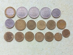 Franciaország 18 db Különböző Érme 5,10,20 Centimes 1/2,1,10 Francs Frank 1960-1990