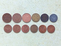 Németország 12 db Különböző Érme 1,2,5 Pfennig 1924-1994