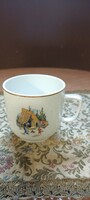 Régi hollóházi porcelán mesejelenetes bögre csésze