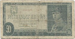 50 korun korona 1948 nem perforált Csehszlovákia Ritka