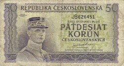 50 korun korona 1945 nem perforált Csehszlovákia 1.