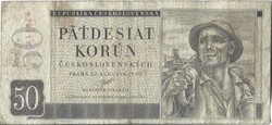 50 korun korona 1950 "A" fehér papir nem perforált Csehszlovákia 1.