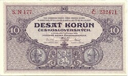 10 korun korona 1927 Csehszlovákia Eredeti nem perforált aUNC Ritka