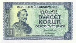 20 korun korona 1945 Nem perforált Csehszlovákia 4. UNC