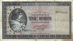 1000 korun korona 1945 nem perforált Csehszlovákia