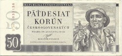 50 korun korona 1950 "B" sárga papir nem perforált Csehszlovákia 1.