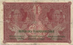 20 korun korona 1919 Csehszlovákia Eredeti nem perforált Nagyon ritka 1.