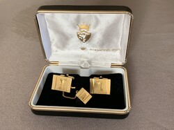 Vintage gyémántcsiszolású aranyozott színű mandzsettagomb és nyakkendőtű, mandzsetta