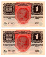 1 Korona Bankjegy 1916 Deutschösterreich sorszámkövető pár UNC