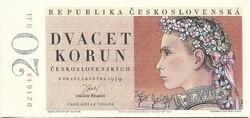 20 korun korona 1949 Nem perforált Csehszlovákia 3. UNC