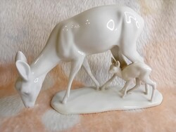 2512/27 Nagyon ritka fehér Schaubach Kunst német porcelán őzpár, suta és gida
