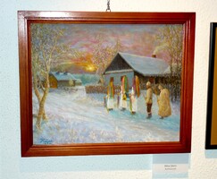 Betlehemezők * Nívós olajfestmény * Hüse J. * Jegyzett *  Meghívó *