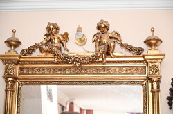 Hollóházi antique gold-gilded wooden mirror with figurative carving, suitable for living room or castle decor at a favorable price
