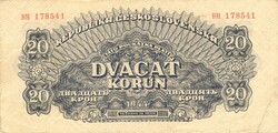20 korun korona 1944 VH. Csehszlovákia 1.