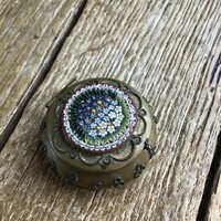 Antik olasz velencei mikro-mozaik üveggel díszített réz szelence, dobozka