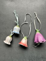 Porcelán tulipán, harangvirág apró csengő, csengettyűk együtt 4 db