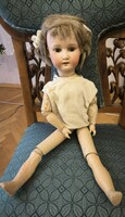 Antik Porcelán biszkvit fejű baba fa testű eredeti àllapotban jelzett üveg szemű fatestű Köppelsdorf