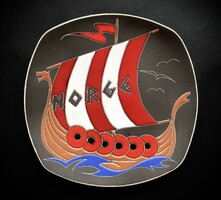 Norvég kerámia fali dísztányér Viking