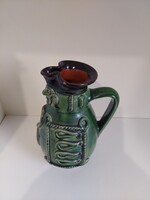 Miska kancsó, kígyó motívummal, zöldmázas kerámia