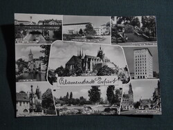 Képeslap,Németország,Erfurt,templom,Gera folyó,posta,villamos,városi látkép,részlet,1961-