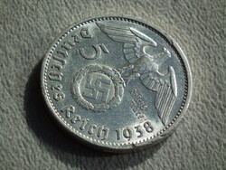 Németország, horogkeresztes ezüst birodalmi 5 Márka (Reichsmark), 1938 E
